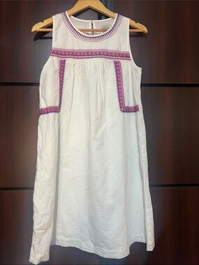 LOFT White Sleeveless Midi Dress with Pink Embroidery